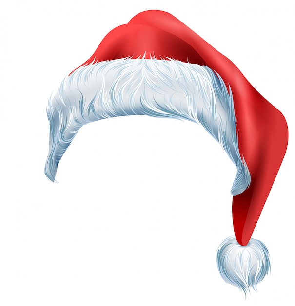 Bonnet de Noel rouge avec fourrure shaggy à bords moelleux. Accessoire traditionnel de Noël