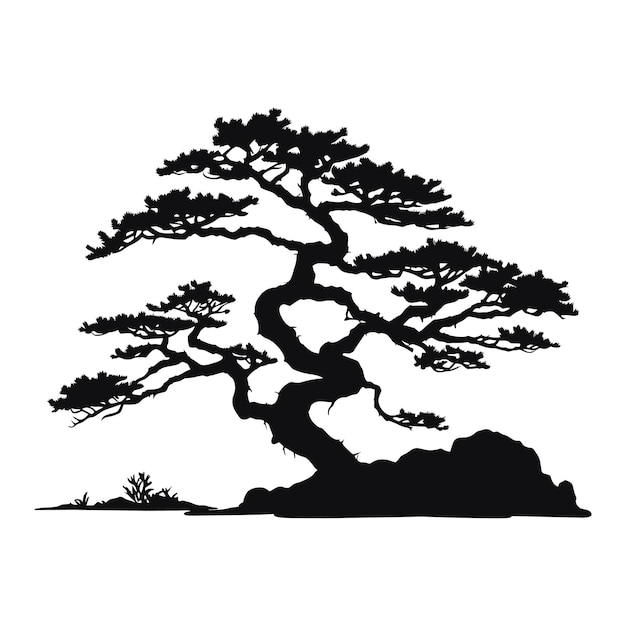 Bonsaï japonais Icône d'arbre logo noir Bonsaï silhouette illustration vectorielle