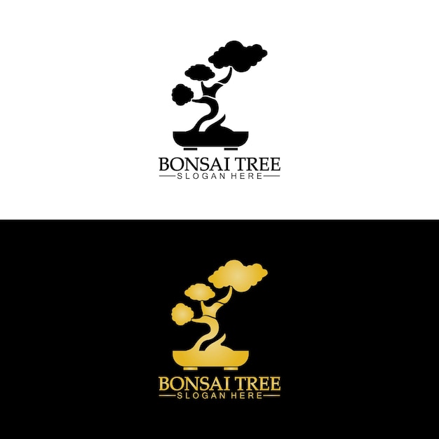 bonsai logo design silhouette icône vecteur