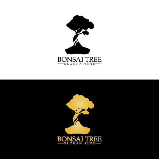 Bonsai Logo Design Silhouette Icône Vecteur