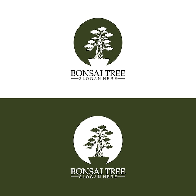 Vecteur bonsai logo design silhouette icône vecteur