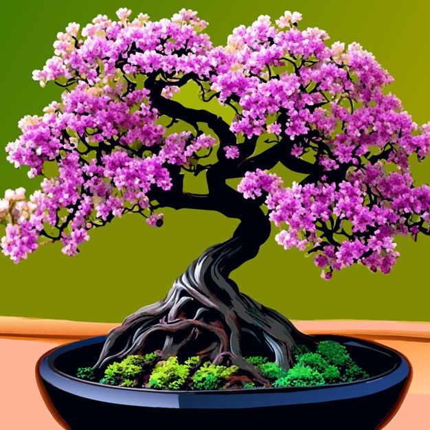 Vecteur bonsai sakura dans un pot en céramique illustration vectorielle de style moderne