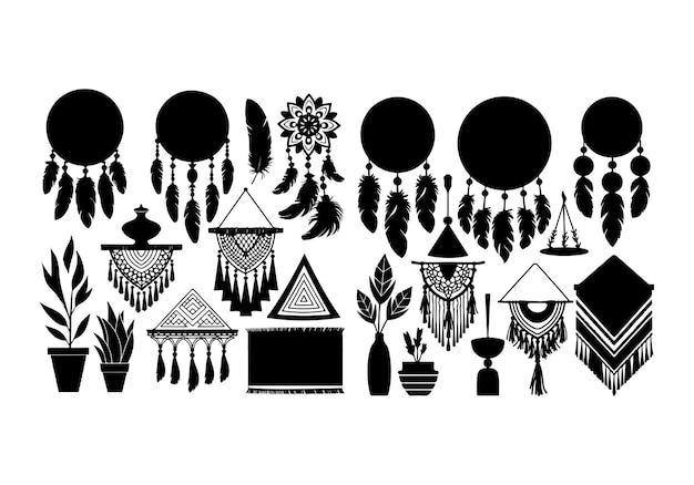 Boo Dreamcatcher Macrame Vector Plant Silhouettes géométriques pour le design bohémien Art spirituel