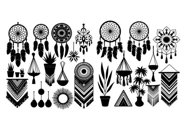 Boo Dreamcatcher Vector Macrame Plantes Silhouettes géométriques pour l'artisanat de conception bohémienne Spirituel