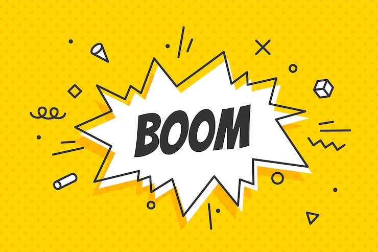 Vecteur boom, bulle de dialogue. concept de bannière, bulle, affiche et autocollant