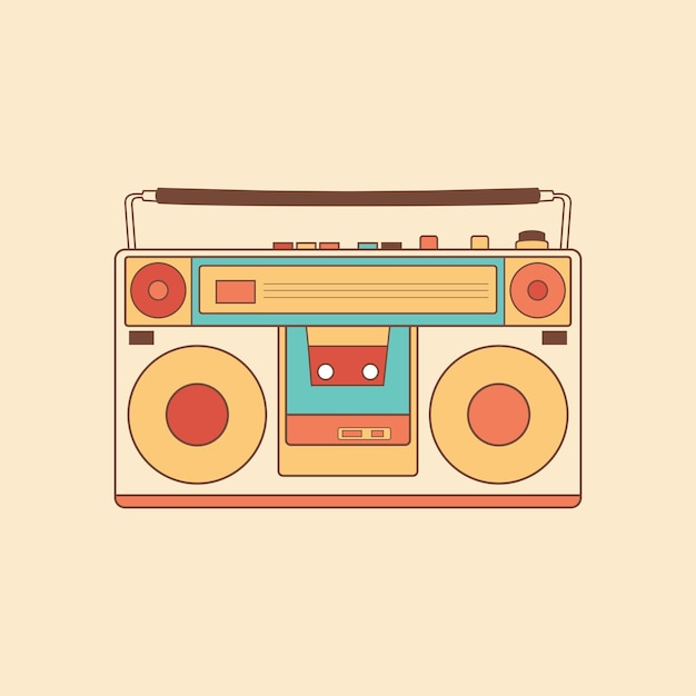 Boombox Radio Lecteur De Cassette Musique Illustration Vectorielle Vintage Rétro Isolée Sur Fond Jaune