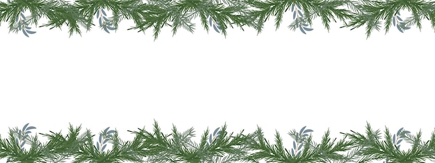 Vecteur bord de noël de branches rameaux d'épinette arrière-plan feuilles de pin isolées sur un fond blanc v