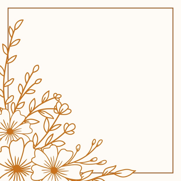 Vecteur bordure d'angle florale dorée élégante avec des feuilles et des fleurs dessinées à la main sur fond blanc