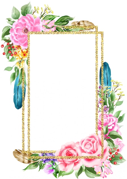 Vecteur bordure de cadre floral boho illustration aquarelle