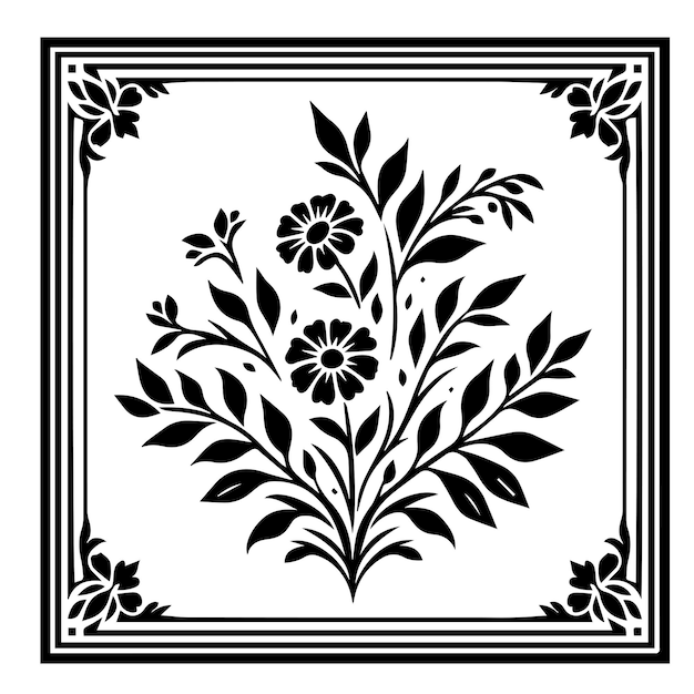Vecteur une bordure de cadre floral classique carrée simple et minimaliste avec un style de conception de pochoir