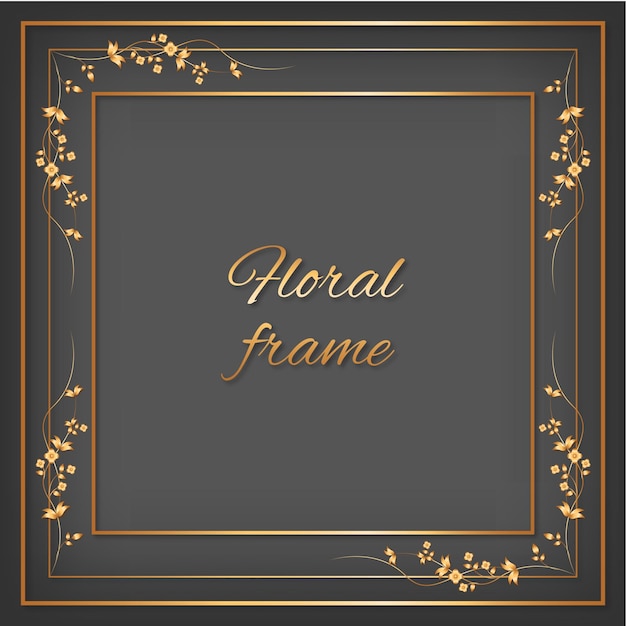 bordure de cadre floral doré, fond dégradé gris