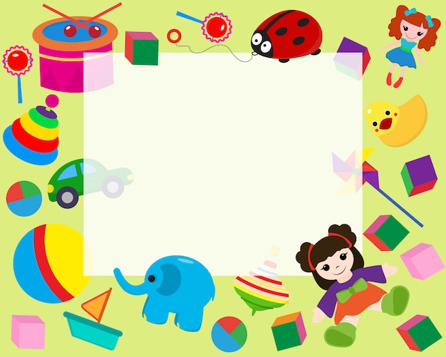 Bordure De Cadre Horizontal Avec Des Jouets Colorés En Illustration De Bannière De Style Dessin Animé.