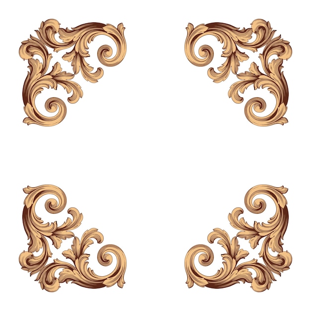 Bordure et cadre de style baroque. couleur dorée. Décoration de gravure florale