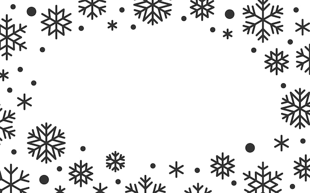 Bordure De Confettis De Flocon De Neige Pour Carte De Noël Bannière Flyer Fête événement Invitation Certificat-cadeau Coupon Bon Hiver Cadre Fleuri Noir Et Blanc Avec Copie Espace Flocons De Neige Givré Fond Blanc