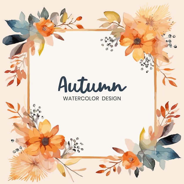 Vecteur bordure florale à l'aquarelle avec des couleurs d'automne