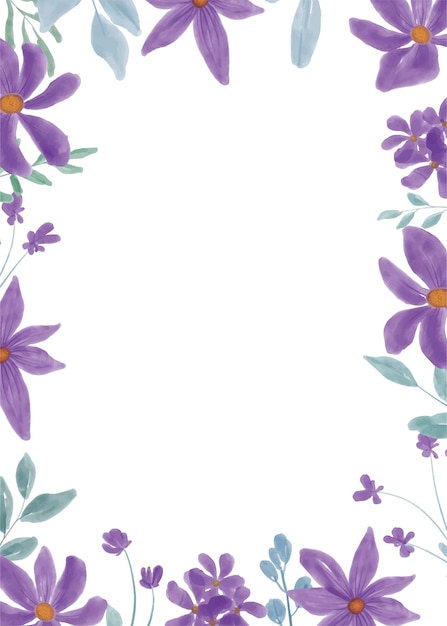Vecteur bordure florale avec décoration de couronne violette aquarelle