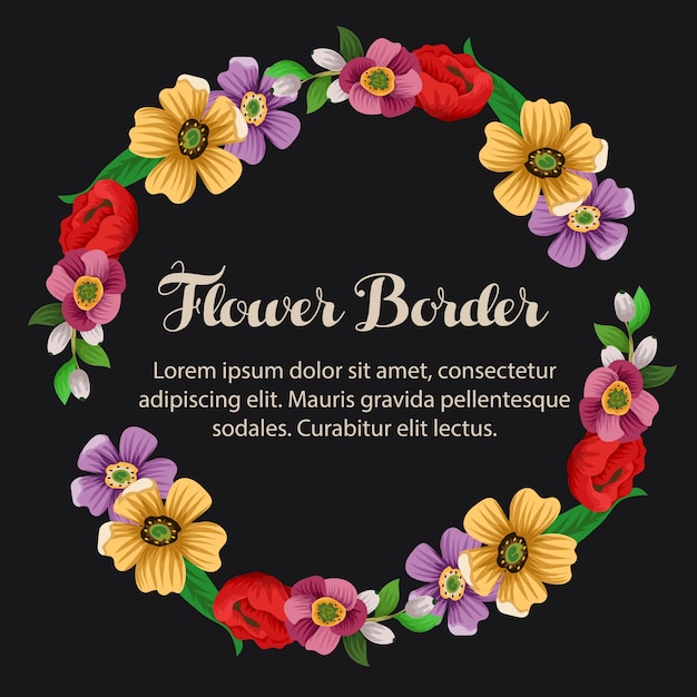 Bordure Florale Ronde Avec Fond Noir