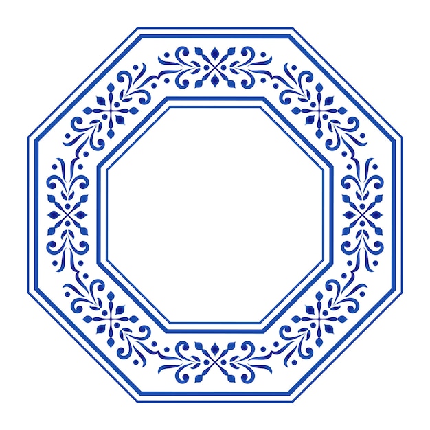 Bordure Octogonale, Cadre En Céramique, Rond Décoratif Floral Bleu Et Blanc,