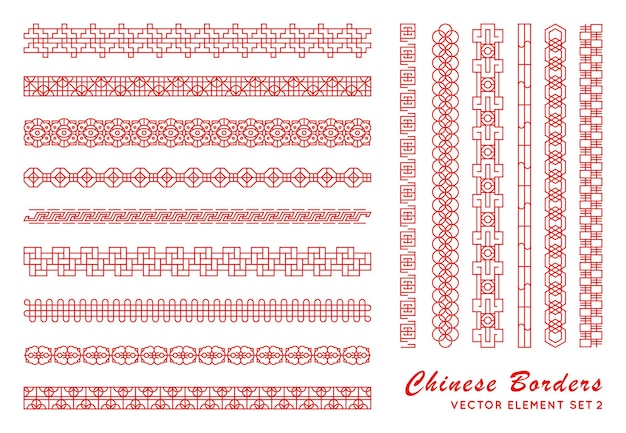 Bordure Rouge Asiatique Dans Un Style Vintage Sur Fond Blanc. Ornements Chinois Traditionnels