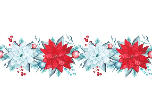 Bordure transparente aquarelle avec des baies de jouets arbre poinsettia