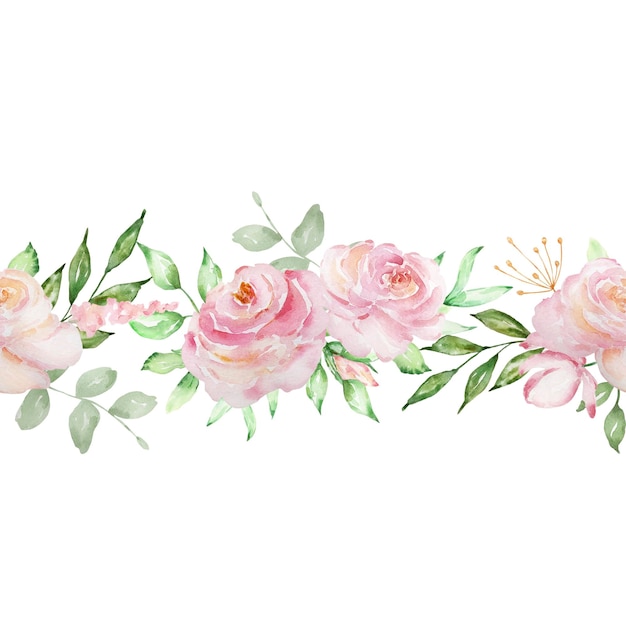 Bordure transparente aquarelle de délicates roses roses