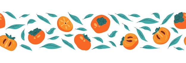 Bordure Transparente Avec Des Fruits Et Des Feuilles De Kaki Répétez Le Décor D'ornement Pour La Récolte D'automne Et Chuseok