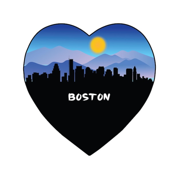 Boston Massachusetts USA Drapeau Skyline Silhouette Voyage Souvenir Autocollant Illustration Vectorielle SVG EPS