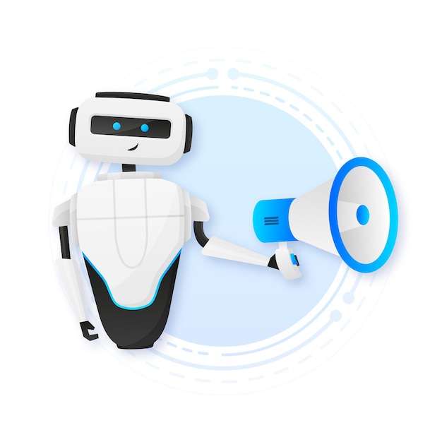 Bot tenir mégaphone pour la conception marketing Concept de marketing numérique Illustration vectorielle