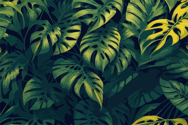 Botanique Plat 2d Monstera Feuilles Art Textile Et Design