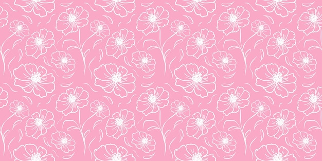 Botanique vecteur transparente motif floral répéter fond cosmea fleurs dessinés à la main minimaliste