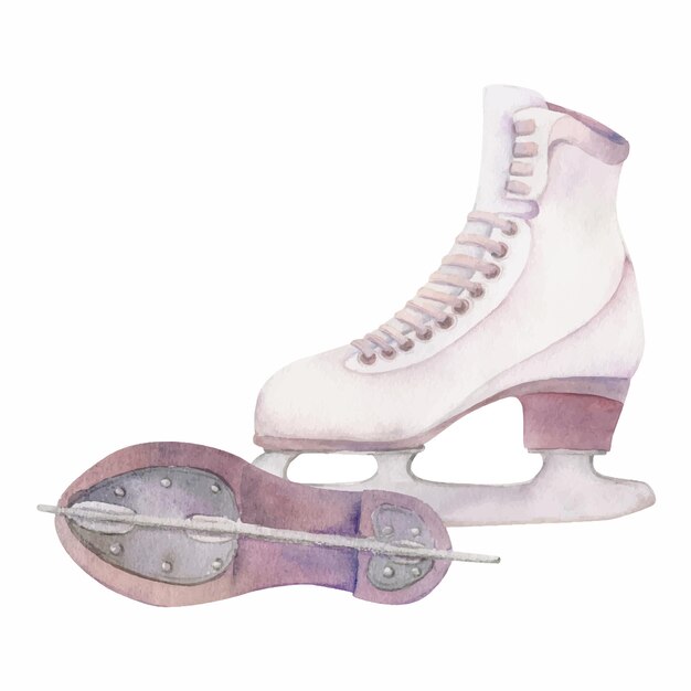 Vecteur des bottes de patinage artistique à l'aquarelle dessinées à la main, une paire de pierres de cristal, des chaussures de sport d'hiver, une illustration isolée sur fond blanc, une affiche de design, une carte d'invitation, une brochure de magasin.