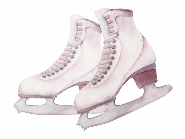 Vecteur bottes de patinage artistique aquarelle dessinées à la main paire de strass en cristal chaussures de sport d'hiver illustration isolée sur fond blanc conception affiche impression site web carte invitation boutique brochure