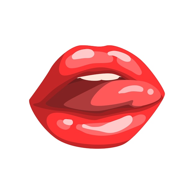 Bouche De Femme Rouge Avec Des Lèvres Brillantes Et Qui Sort La Langue Vector Illustration Sur Fond Blanc