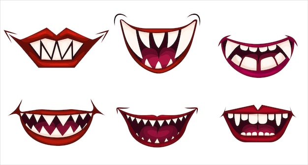 Bouches De Clown Effrayant Mis Effrayant Clown Maléfique Sourire Icônes Vectorielles Ensemble Illustration Vectorielle Eps