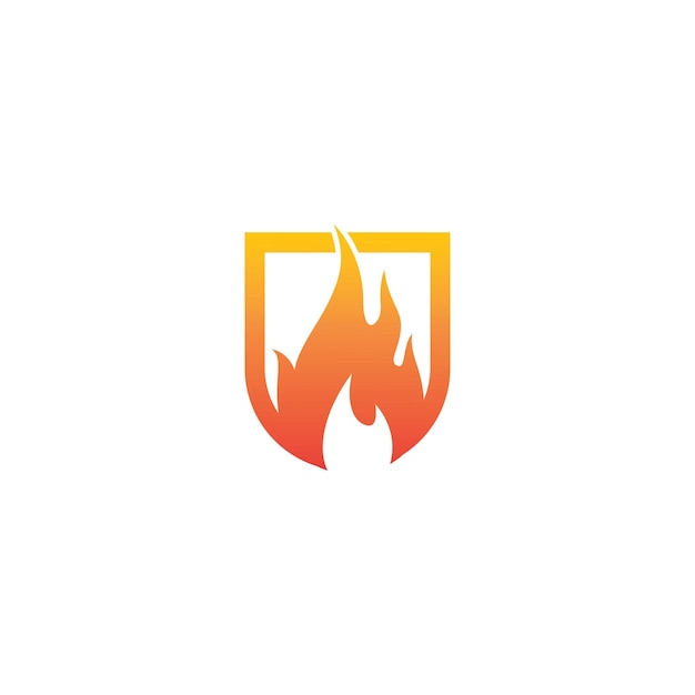 Vecteur bouclier avec illustration vectorielle de feu flamme logo modèle