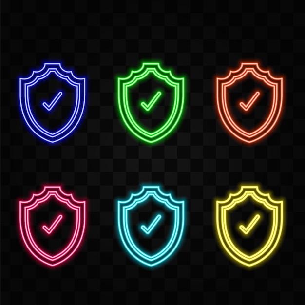 Bouclier de ligne au néon brillant dans la main icône isolée sur fond noir Concept d'assurance Signage de garde Concept de sécurité de sécurité de confidentialité Concept de contour coloré Vector