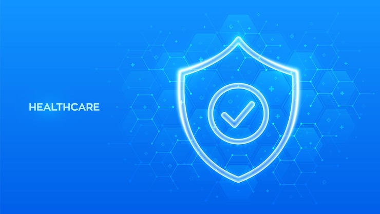 Vecteur bouclier de protection avec icône de marque de vérification soins de santé services médicaux assurance vie protection contre les virus