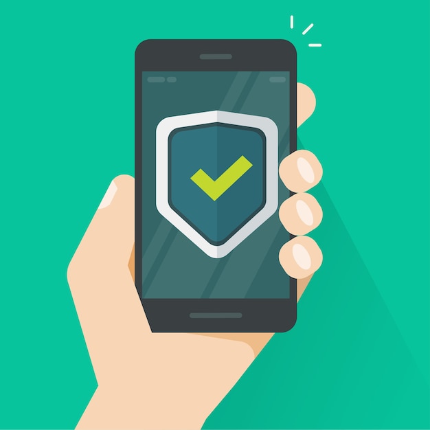 Bouclier de protection de sécurité sur la garde de téléphone mobile en ligne dans la main
