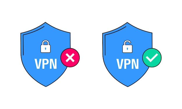 Bouclier sans fil VPN et pas d'icône de ligne VPN signe conception plate Bannière de sécurité VPN Vue d'ensemble de la connectivité du réseau privé virtuel Illustration vectorielle