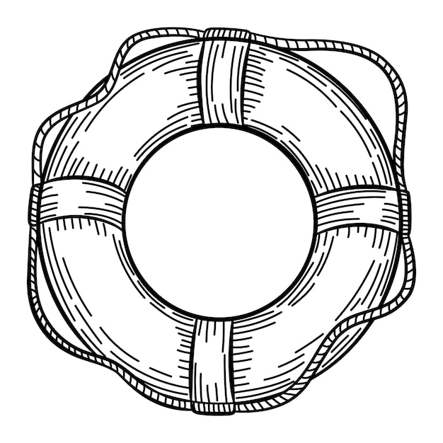 Bouée De Sauvetage Avec Corde Isolée Croquis Anneau De Vie Dessiné à La Main Dans Le Style De Gravure Illustration Vectorielle Vintage