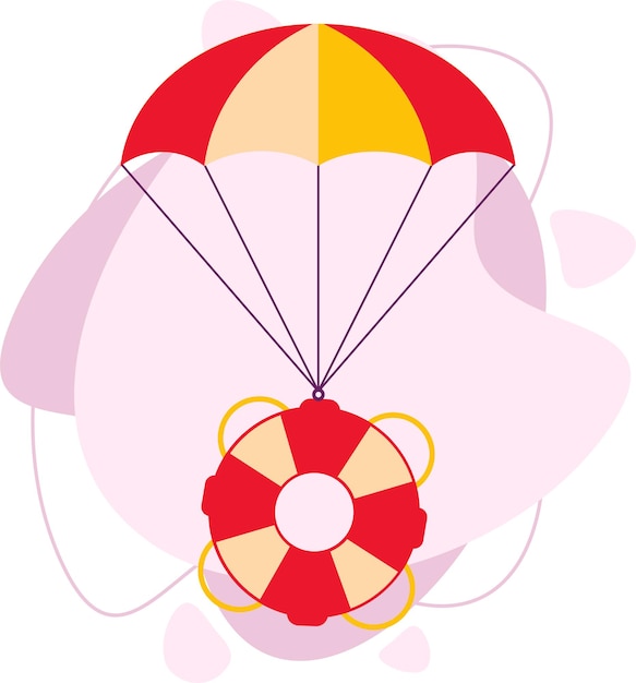 Une Bouée De Sauvetage Avec Un Parachute. Une Bouée De Sauvetage Vole. Illustration Vectorielle Plane.