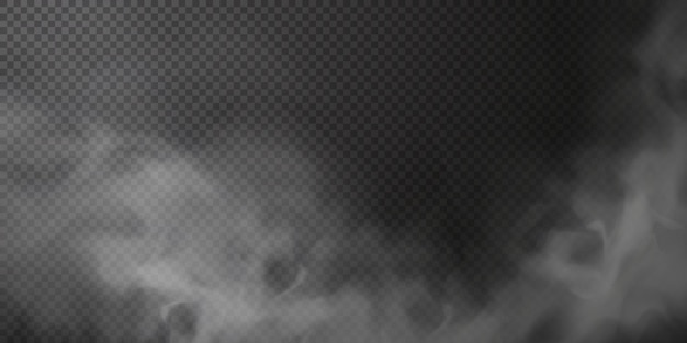 Vecteur bouffée de fumée blanche isolée sur fond noir transparent effet spécial d'explosion de vapeur png