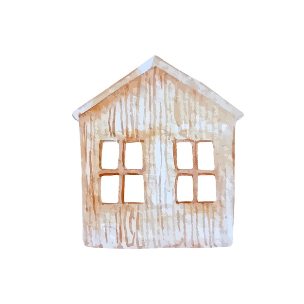 Vecteur bougeoir maison en bois beige aquarelle décor à la maison