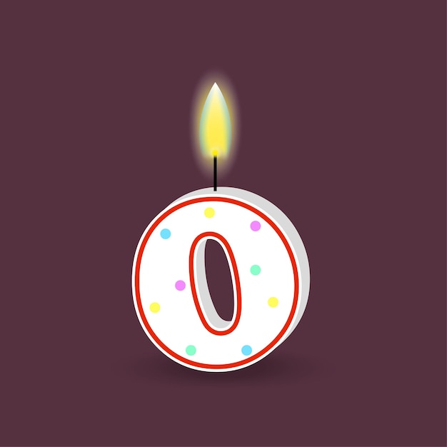 Vecteur bougie d'anniversaire numéro zéro avec feu numéro 3d 0 illustration vectorielle eps 10