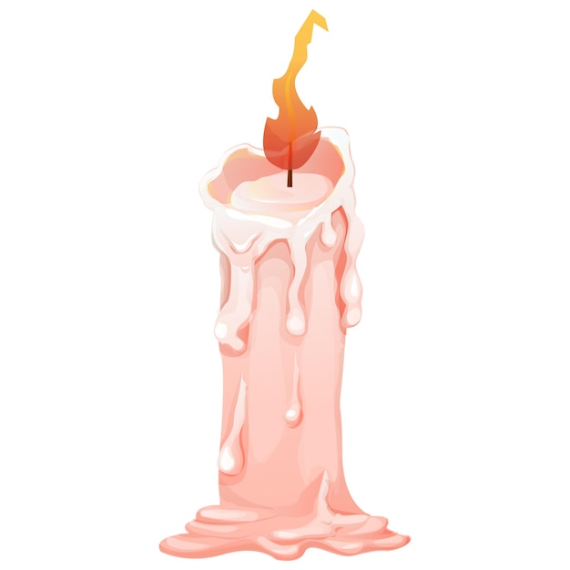 Vecteur bougie de cire avec flamme de feu dans le style de dessin animé isolé sur fond blanc