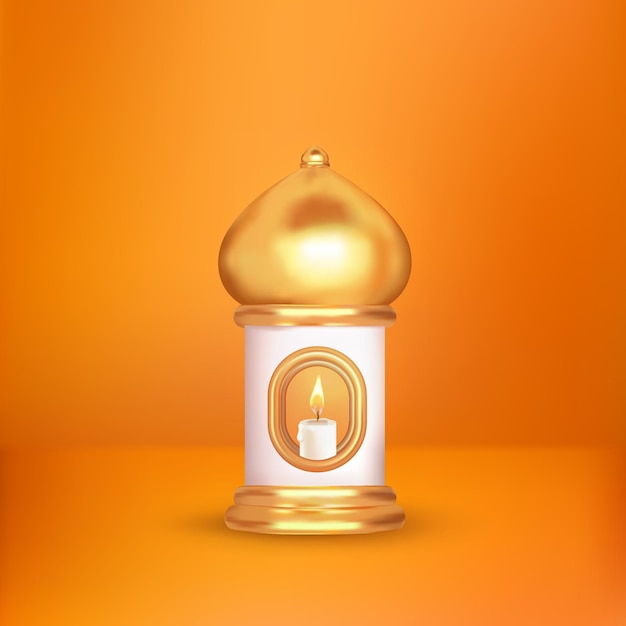 Bougie Islamique Latern 3d Sur Fond D'affichage Orange Blanc