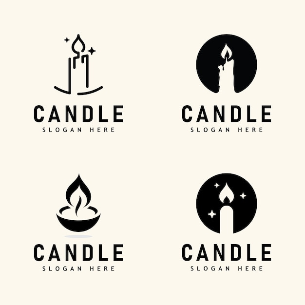 Vecteur bougie lumière flamme logo design illustration