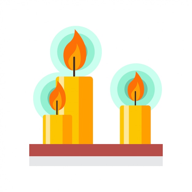 Vecteur des bougies allumées sur une étagère en bois