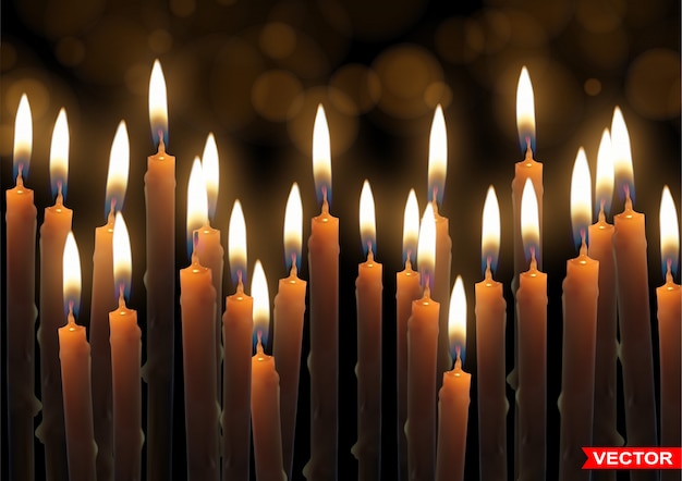 Bougies de cire brûlantes réalistes avec flamme