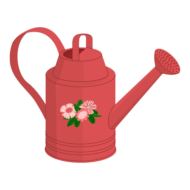 Vecteur bouilloire rouge pour le soin des plantes d'intérieur avec un motif floral agriculture et jardinage
